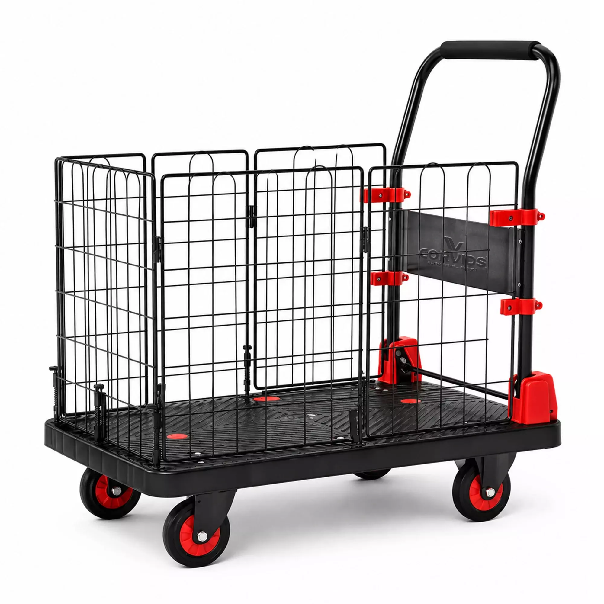 Corvids 300 Kg Portable & Collapsible Polypropylene Platform Trolley with Basket Cage, CPT-PL300B