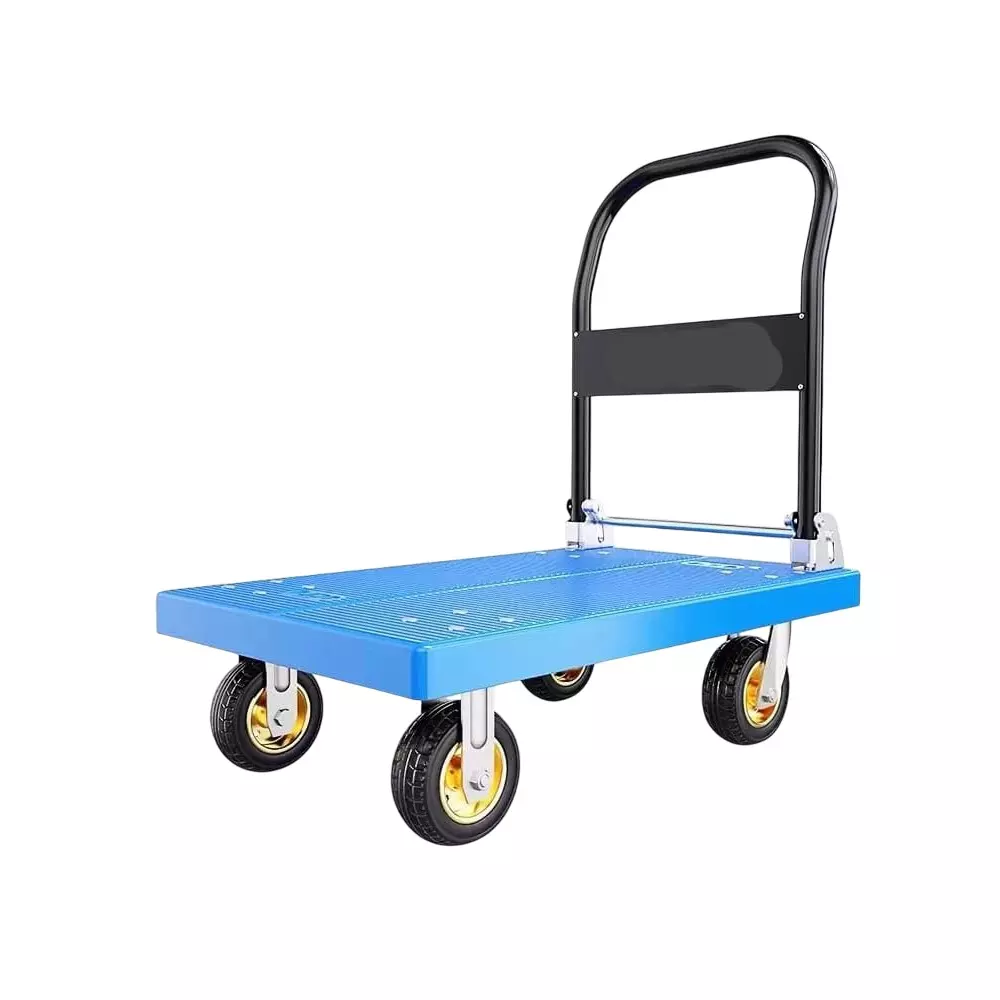 Hartley Foldable Platform Trolley 150 Kg Load Capacity Ergonomic Handle 4 Wheel Alloy Steel Blue & Black