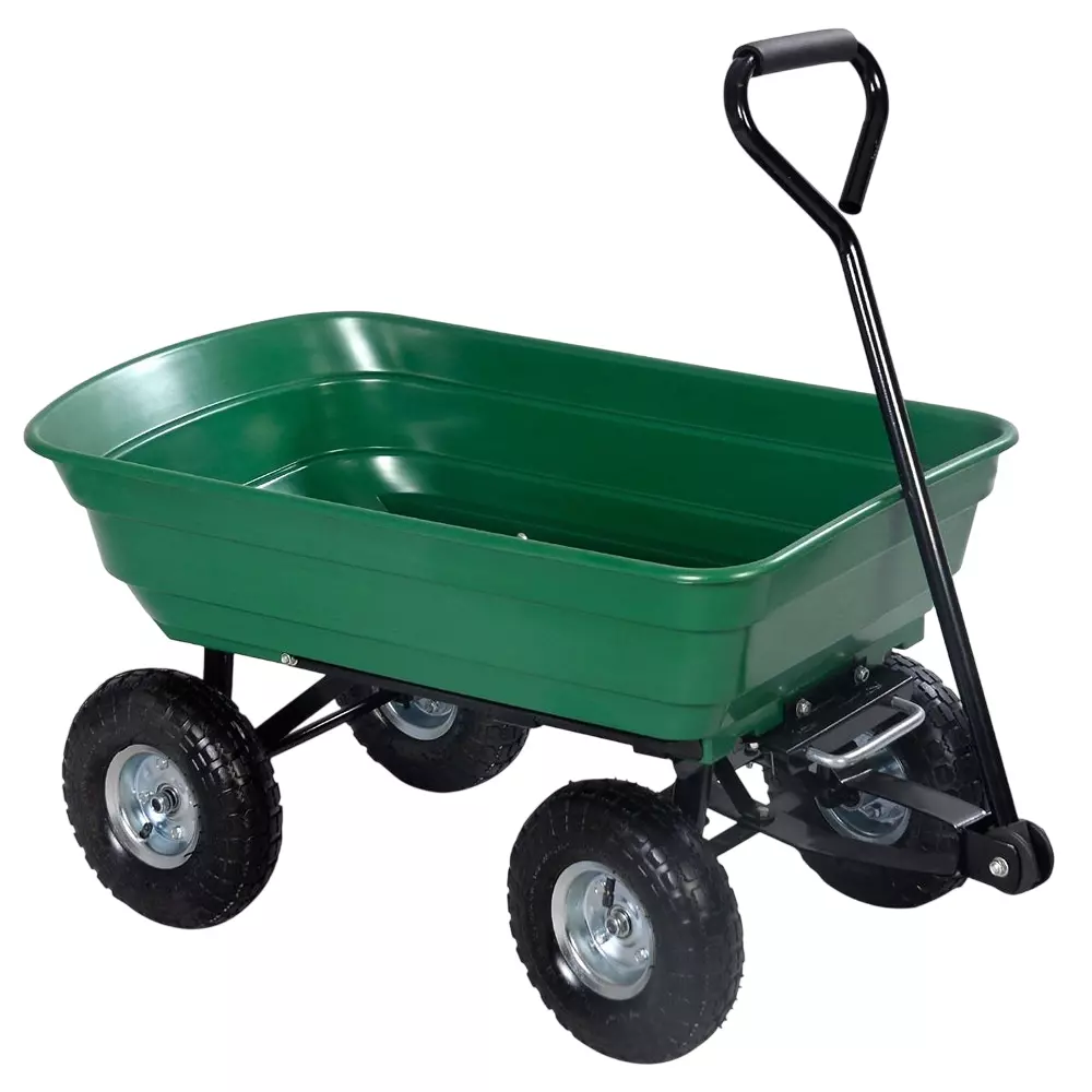 BIGAPPLE Dump Cart Trolley Plastic 250 Kg Load Capacity 250 mm (10 inch) Wheel Size Green