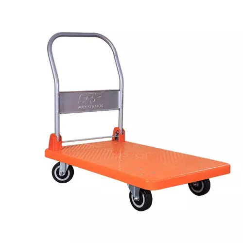 SRP 1 Layer Plastic Platform Trolley 400 Kg Capacity Stainless Steel Handle 900x600 mm Platform Size, PT-400-1L-SS