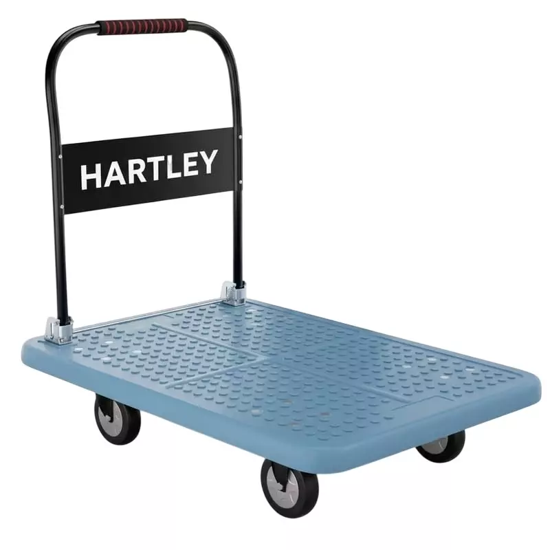 Hartley Platform Trolley Plastic 450 Kg Load Capacity 91.5x58.5 cm Cushioned Grip Foldable Handle with 360° Rotating TPR Wheels
