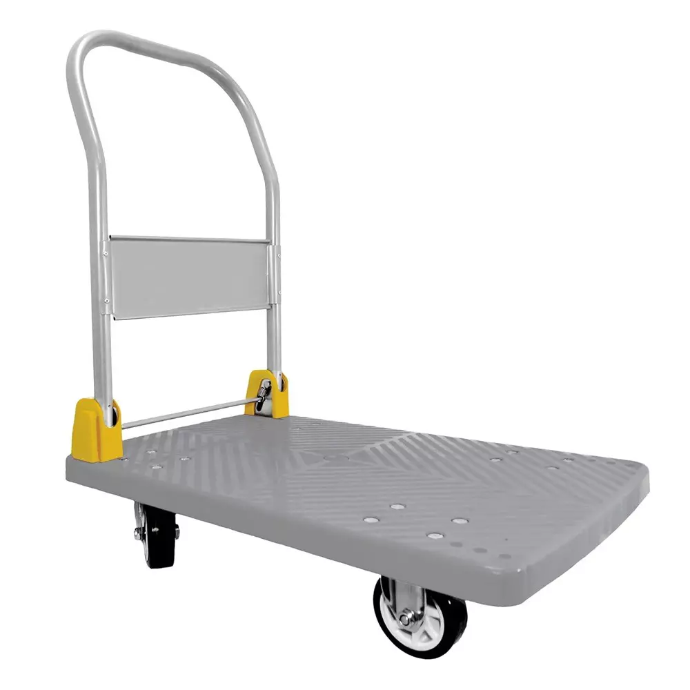 BIGAPPLE Platform Trolley Plastic 300 Kg Load Capacity 60x90 cm Size Grey with 127 mm (5 inch) TPR Wheels