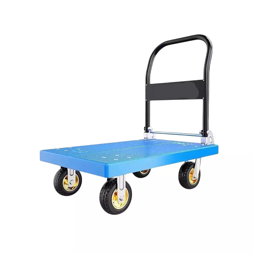 GENERIC Foldable Platform Trolley 300 Kg Load Capacity Ergonomic Handle 4 Wheel Alloy Steel Blue & Black