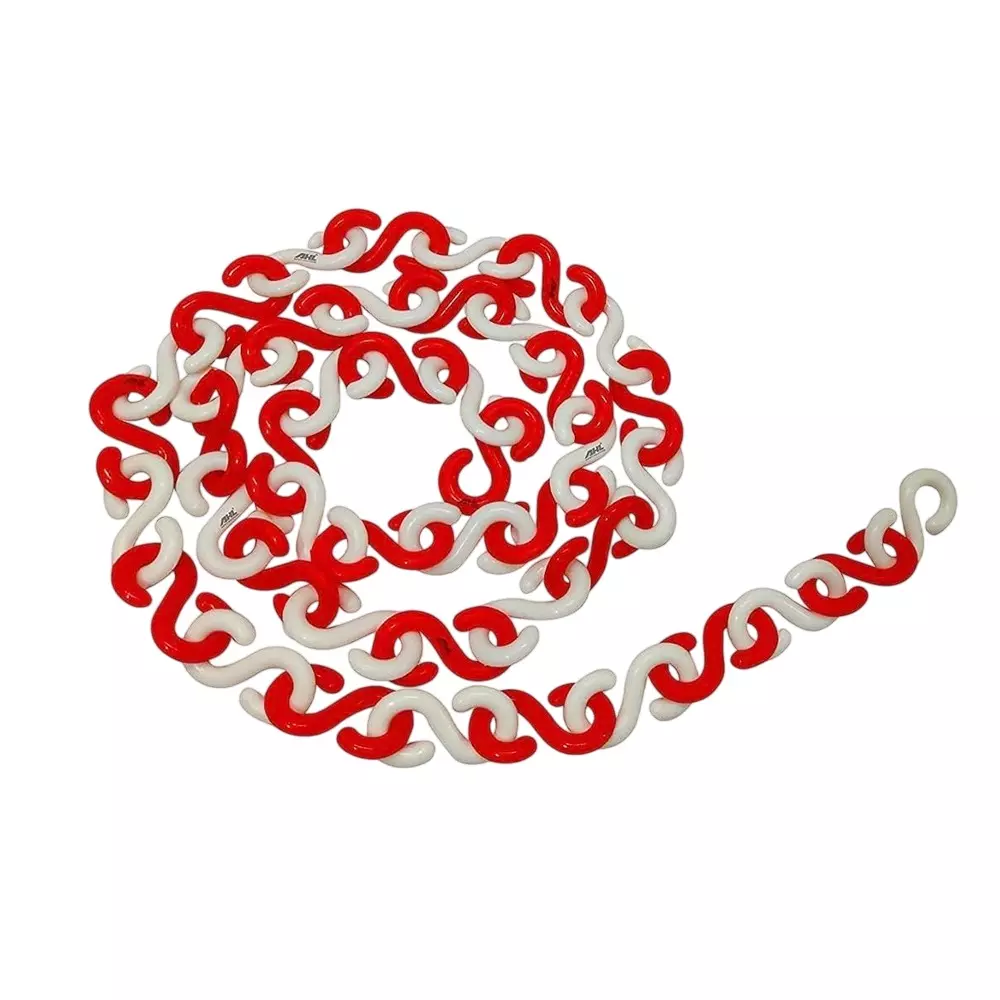 Safemetal 5 m Safety Chain Red & White Color PVC Body for Traffic Control, Crowd Management, Barricading, Parking Safety, O4-ERCE-4W42