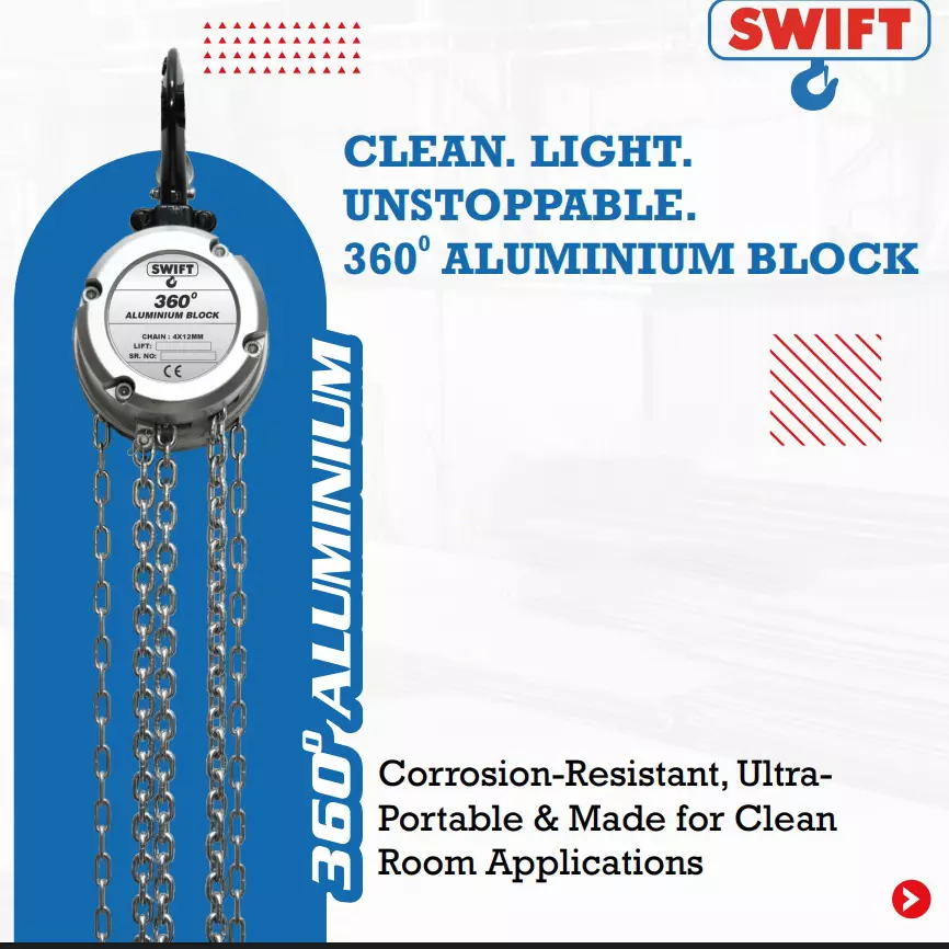 SWIFT 360° Chain Pulley Block 2000 Kg (2 Ton) Lifting Capacity 1 No. of Fall 3 m Lifting Height
