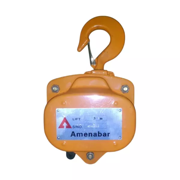 Amenabar Chain Pulley Block 2 Ton (2000 Kg) Lift Capacity Yellow Powder Coated for Construction Area, Warehouse & Industrial Use
