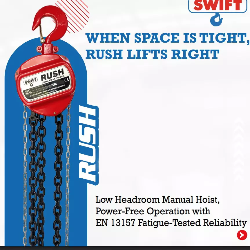 SWIFT Rush Chain Pulley Block 2000 Kg (2 Ton) Lifting Capacity 1 No. of Fall 3 m Lifting Height