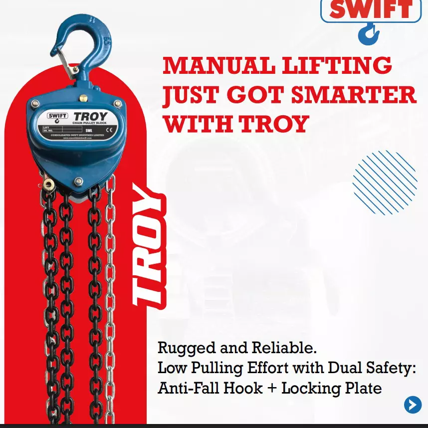 SWIFT Troy Chain Pulley Block 2000 Kg (2 Ton) Lifting Capacity 1 No. of Fall 3 m Lifting Height