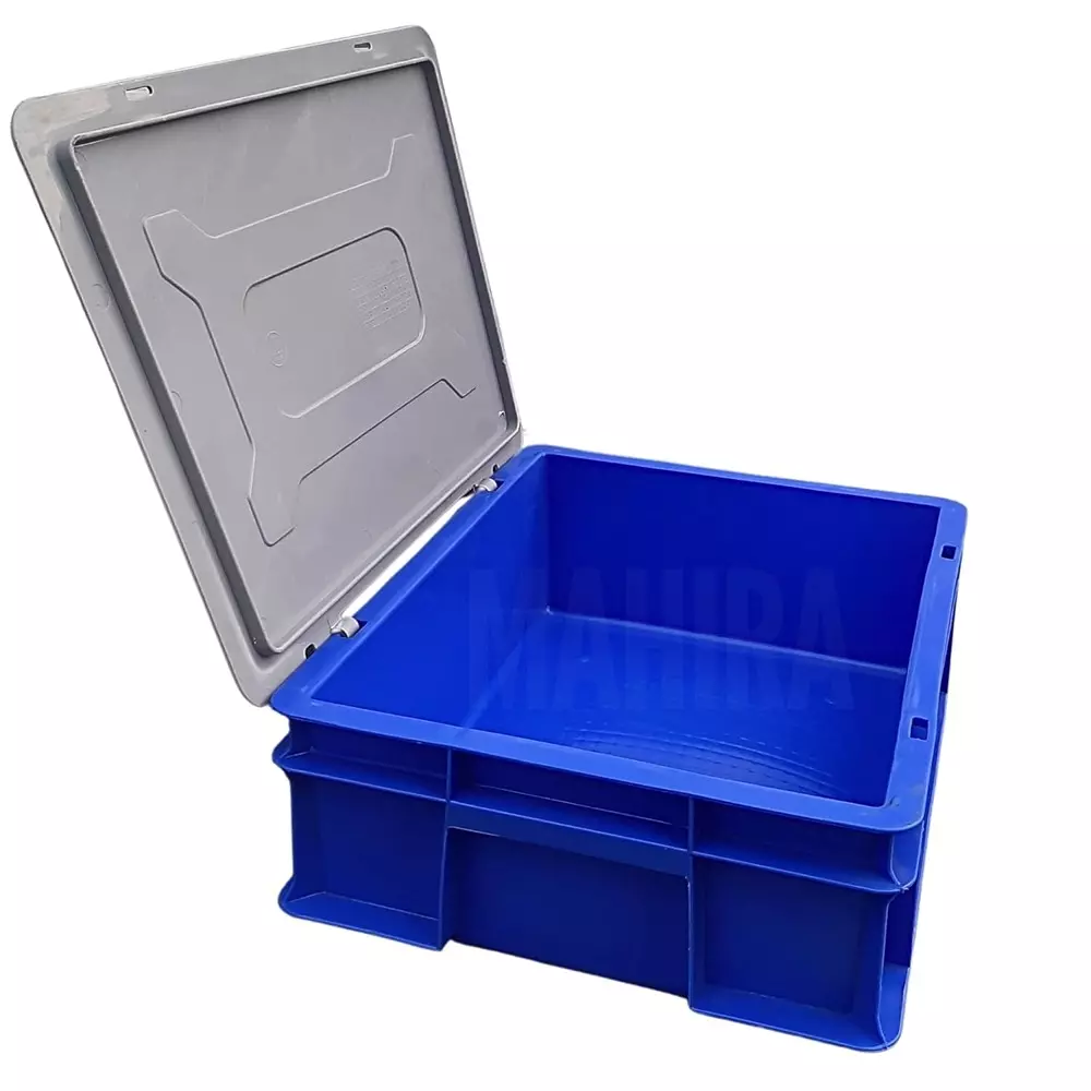 Singhal Plastic Storage Crate 40x30x10 cm Rectangular Shape with Grey Lid, SIPLCWL_403010_P2 (Pack of 2 Pcs)