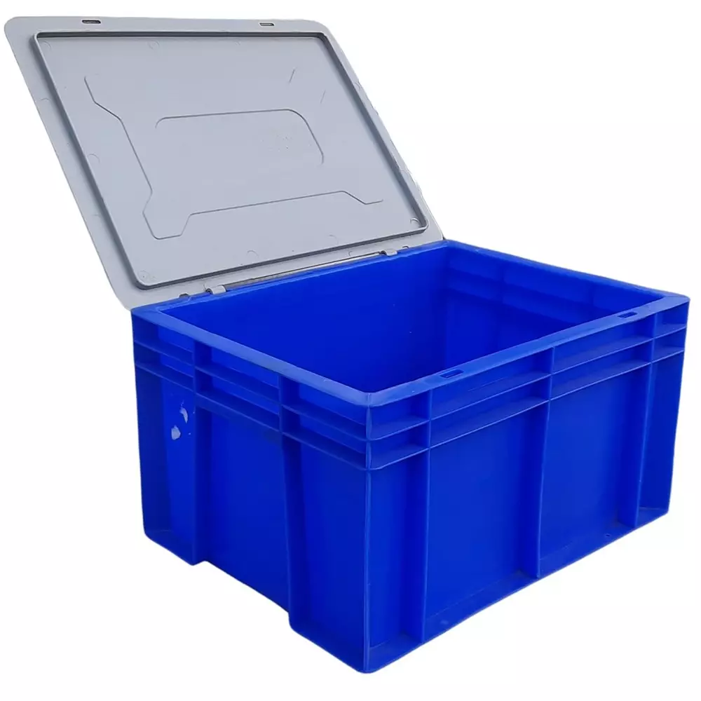 Singhal Plastic Storage Crate 40x30x22 cm Rectangular Shape Blue with Grey Lid, SIPLCWL_403022_P12 (Pack of 12 Pcs)
