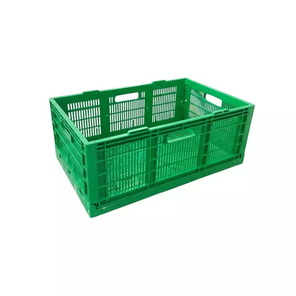 Fold C Foldable Crate Plastic Perforated 500x325x200 mm 32.5 L Capacity, Green (Pack of 3)