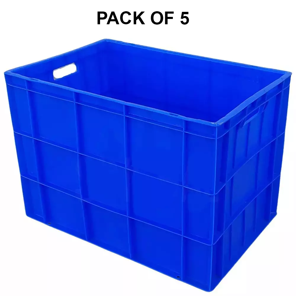SINGHAL Portable Plastic Jali Crate Blue 87 L Capacity 600x400x425 mm (Pack of 5)