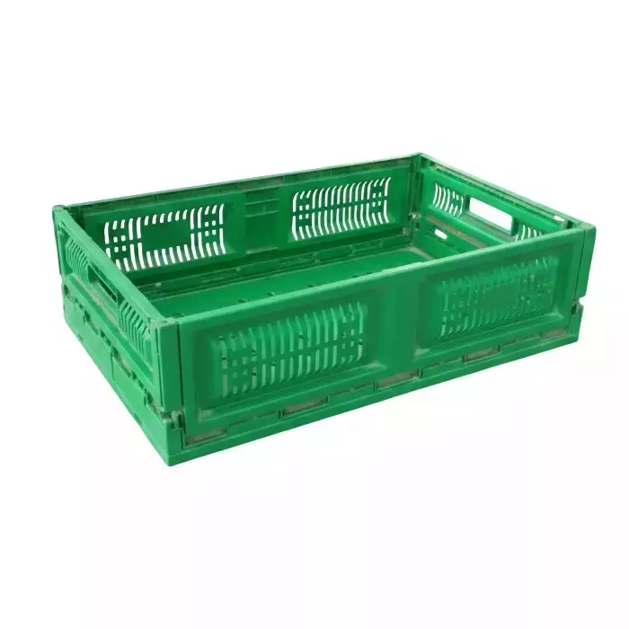 Fold C Foldable Crate Plastic Perforated 600x400x175 mm 42 L Capacity, Green (Pack of 3)