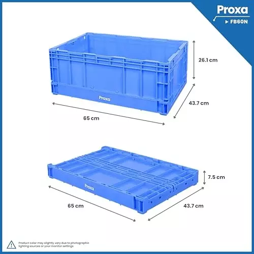 Proxa Portable Folding Basket 60 Kg Capacity Polypropylene Side Perforation Blue, PXA-FB60N