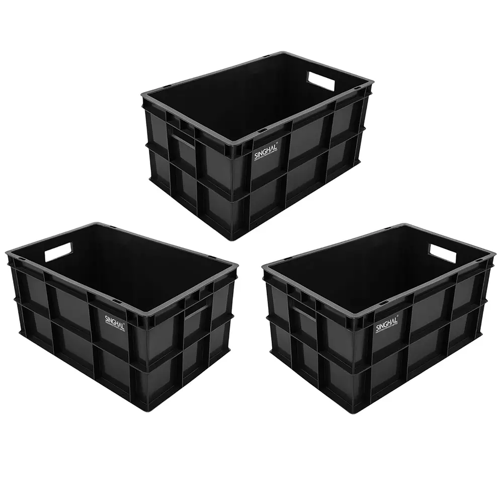 SINGHAL Storage Crate 45 L Black 500x325x250 mm (Pack of 3)
