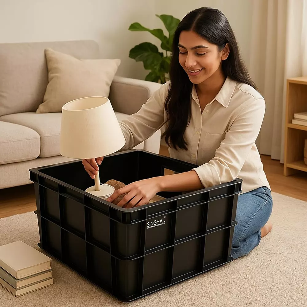 SINGHAL Storage Crate 45 L Black 500x325x250 mm (Pack of 3)