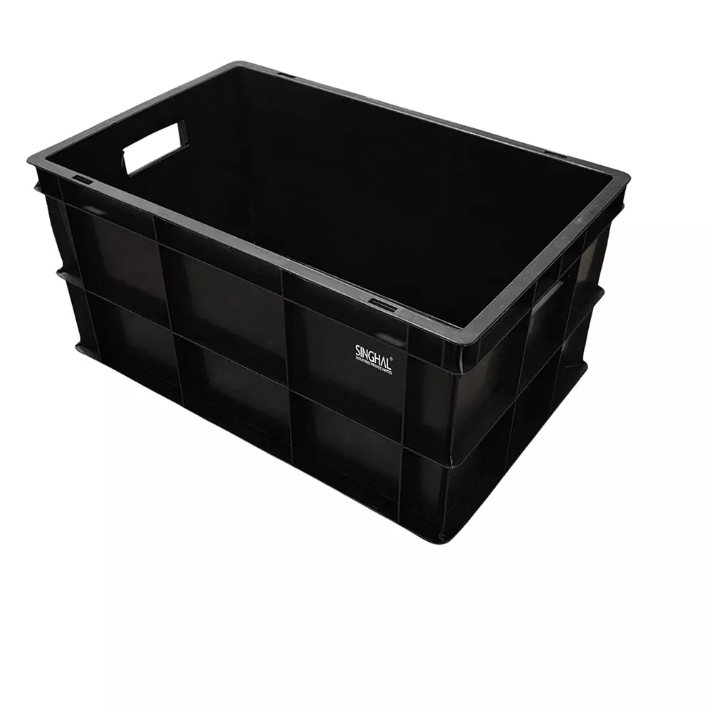 SINGHAL Storage Crate 45 L Black 500x325x250 mm (Pack of 3)