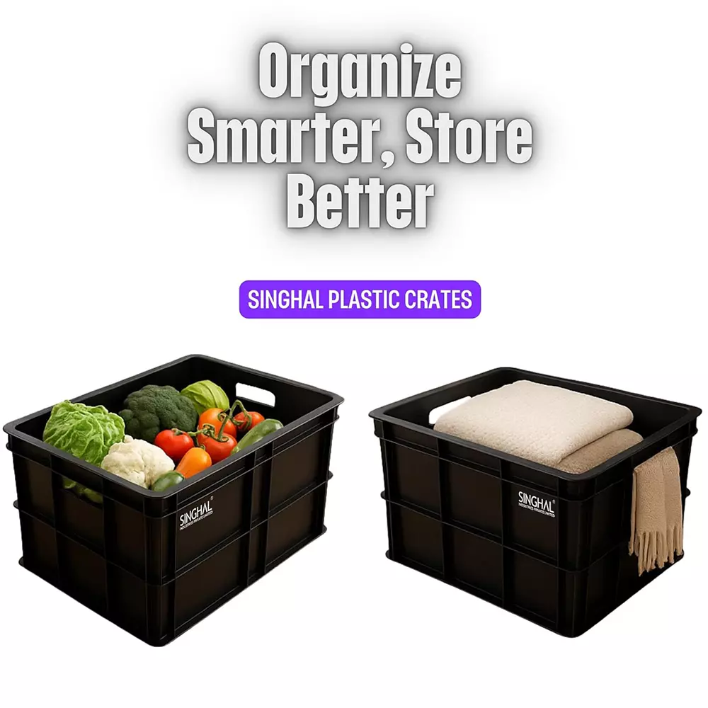 SINGHAL Storage Crate 45 L Black 500x325x250 mm (Pack of 3)