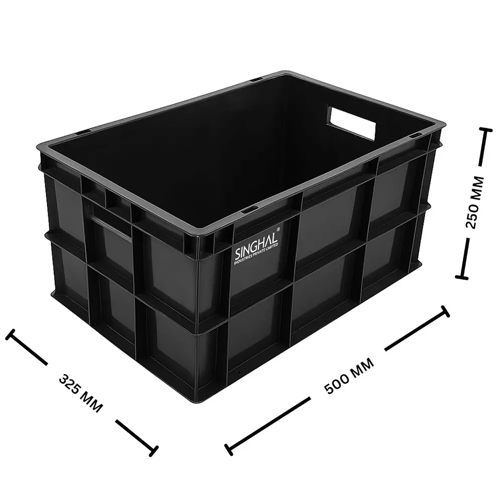 SINGHAL Storage Crate 45 L Black 500x325x250 mm (Pack of 3)