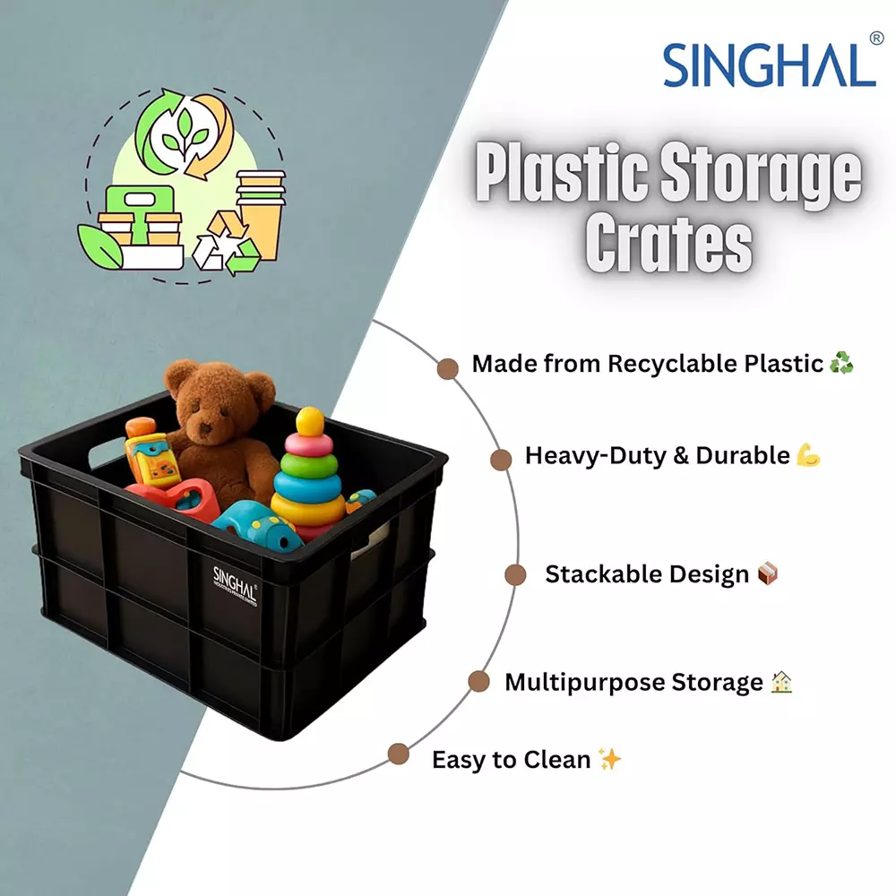SINGHAL Storage Crate 45 L Black 500x325x250 mm