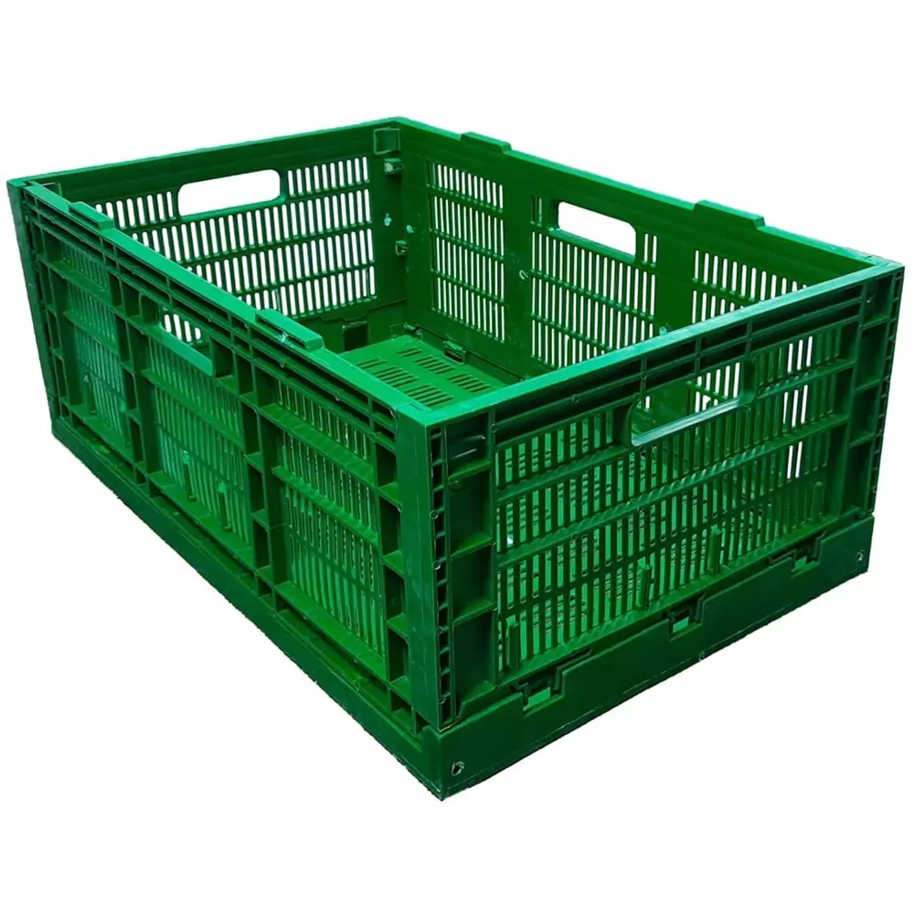 Singhal Foldable Storage Crate Plastic Rectangular Shape 50x32.5x20 cm Green, PFCG_5032.520_12 (Pack of 12 Pcs)