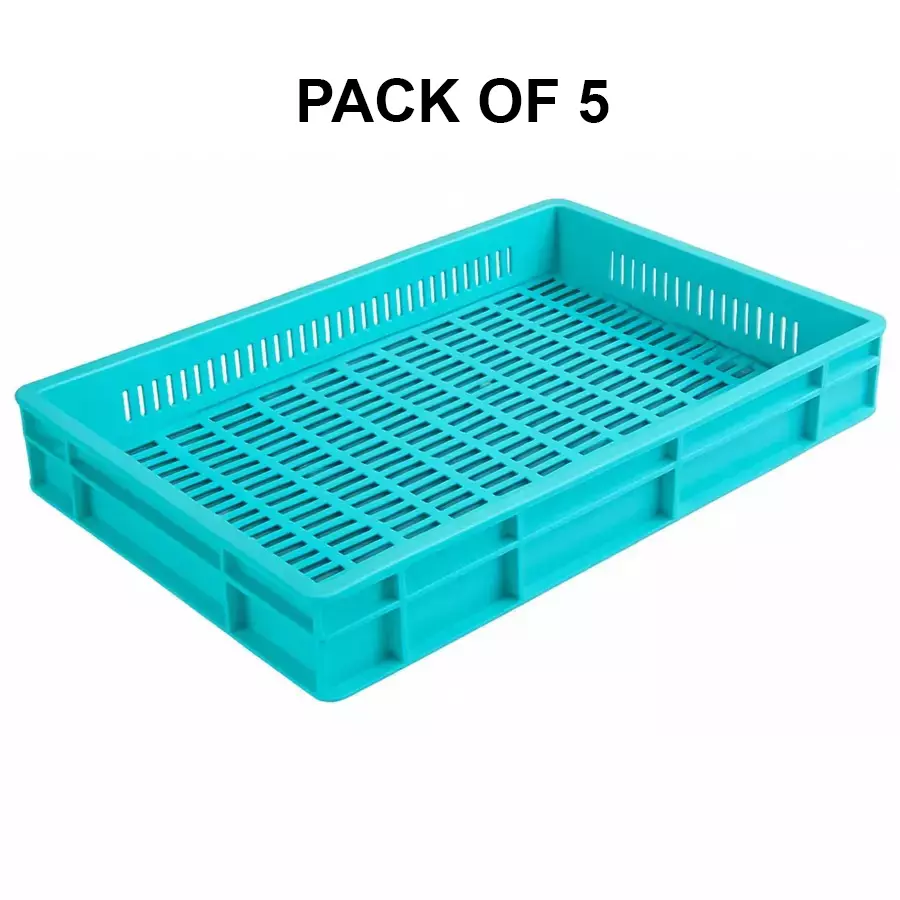 SINGHAL Big Portable Plastic Jali Crate Blue 14 L Capacity 600x400x80 mm (Pack of 5)