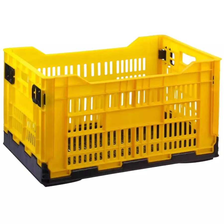 Singhal Foldable Storage Crate Plastic Rectangular Shape 50x32.5x20 cm Yellow & Black, PFCYB_5032.520_10 (Pack of 10 Pcs)