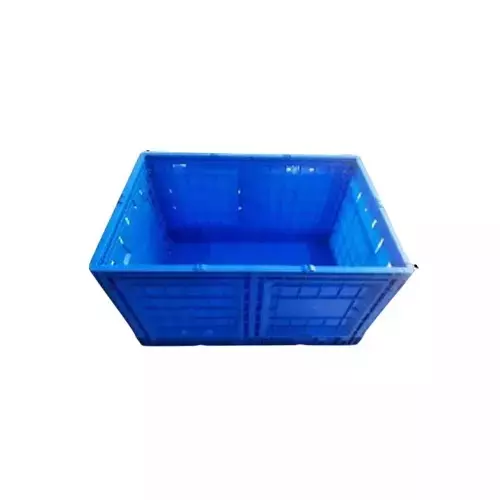 Fold C Foldable Crate Plastic Non-Perforated 600x400x350 mm 84 L Capacity, Blue (Pack of 3)
