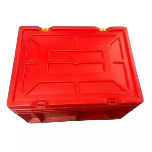 Fold C Closed Crate with Lid Plastic Stackable Cold Non-Perforated 400x300x230 mm 11 L Capacity, Red (Pack of 3)