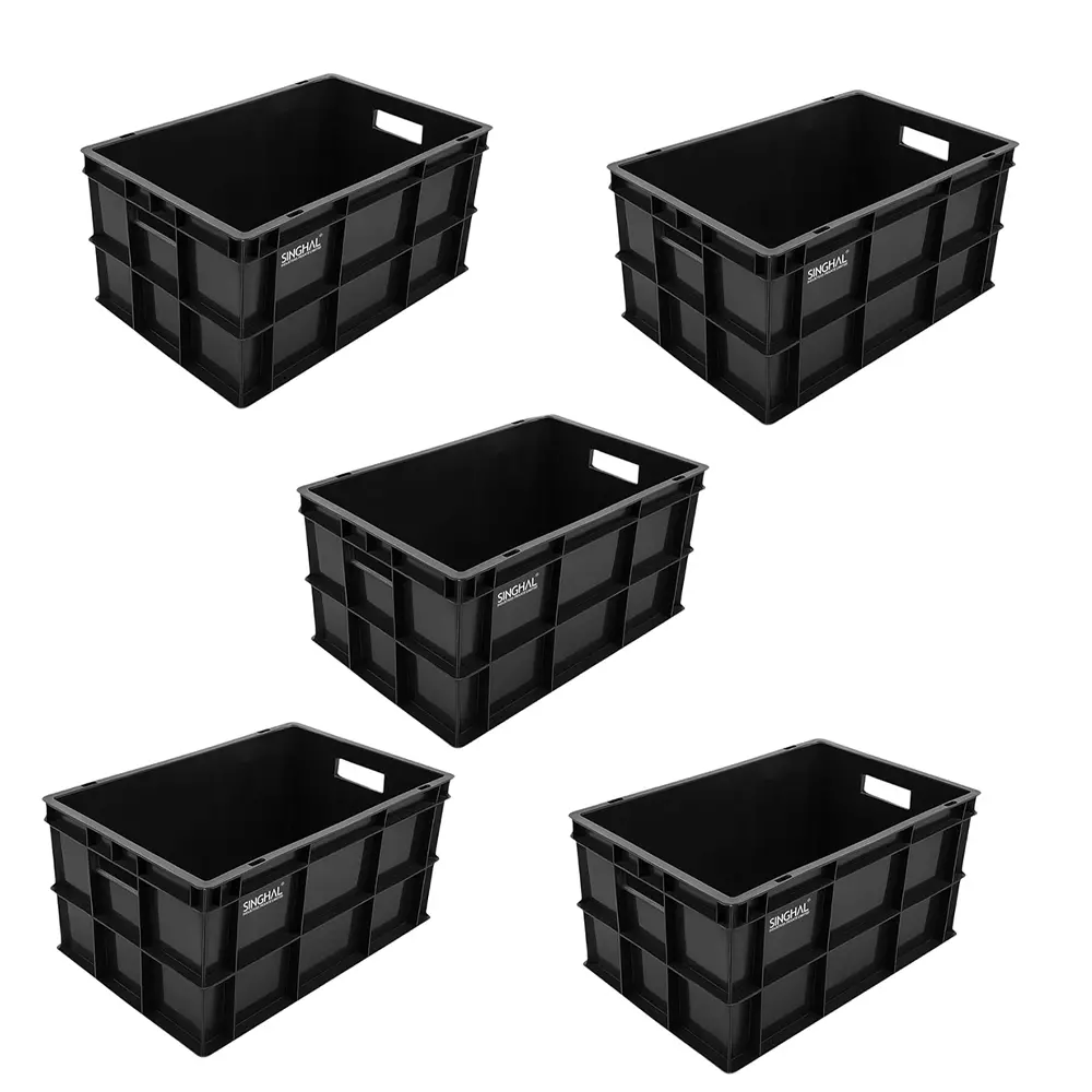 SINGHAL Storage Crate 45 L Black 500x325x250 mm (Pack of 5)