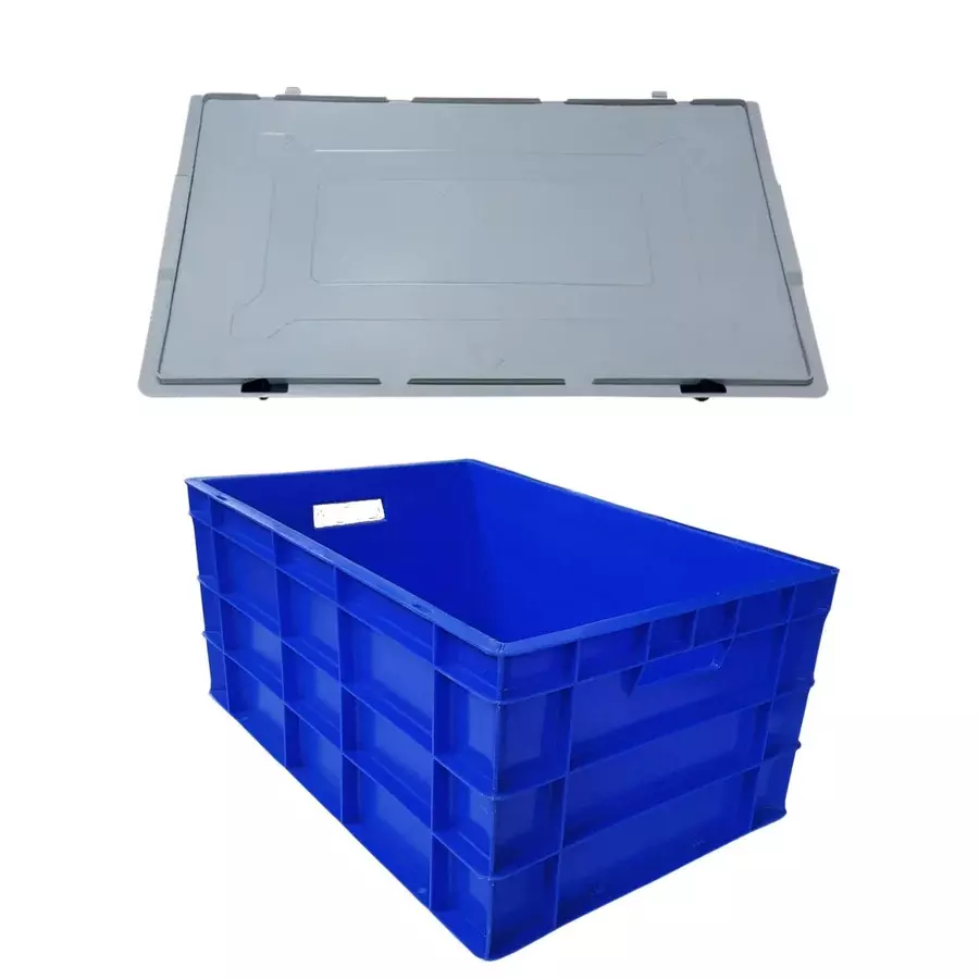 Singhal Plastic Storage Crate 60x40x27 cm Rectangular Shape Blue with Grey Lid, SIPLCWL_604027_P6 (Pack of 6 Pcs)