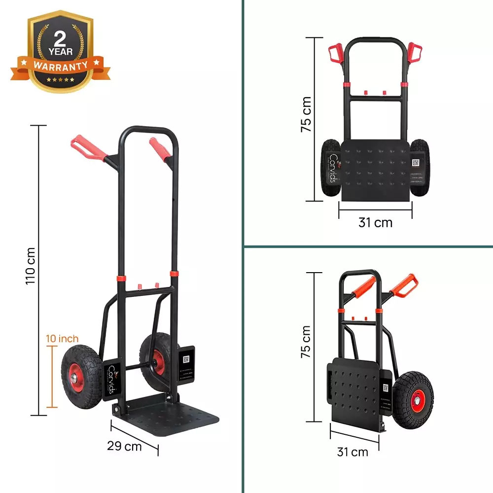 Corvids Foldable Hand Truck with ‎Pneumatic Wheels ‎125 Kg Load Capacity, CHT-R125
