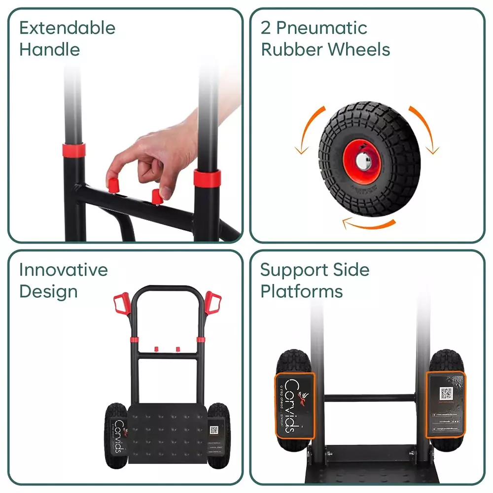 Corvids Foldable Hand Truck with ‎Pneumatic Wheels ‎125 Kg Load Capacity, CHT-R125