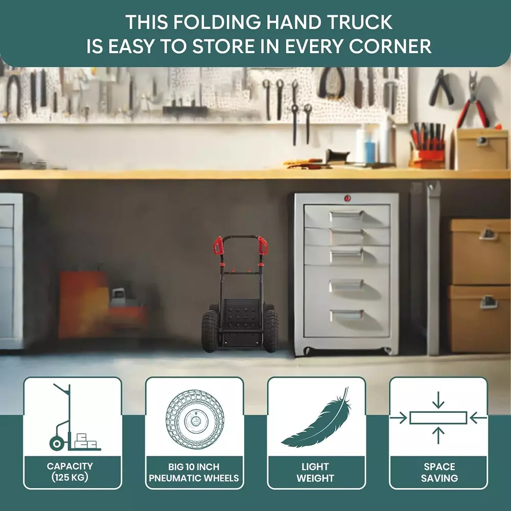 Corvids Foldable Hand Truck with ‎Pneumatic Wheels ‎125 Kg Load Capacity, CHT-R125