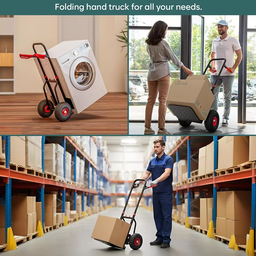 Corvids Foldable Hand Truck with ‎Pneumatic Wheels ‎125 Kg Load Capacity, CHT-R125