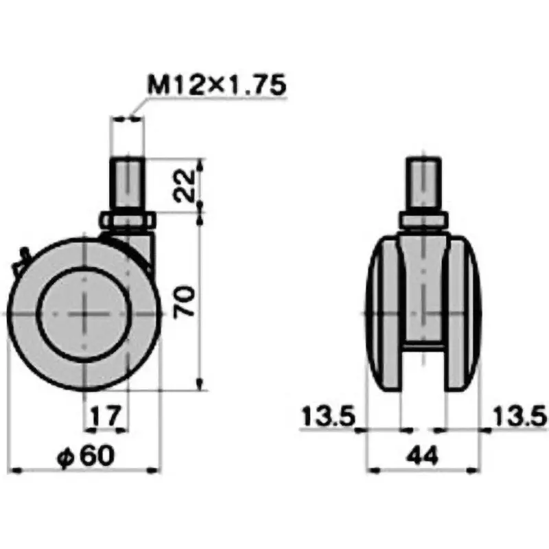 TAKIGEN Screw Foot Twin Wheel Caster Aluminum Alloy 1.47kN Allowable Loads, K-200GNS-60