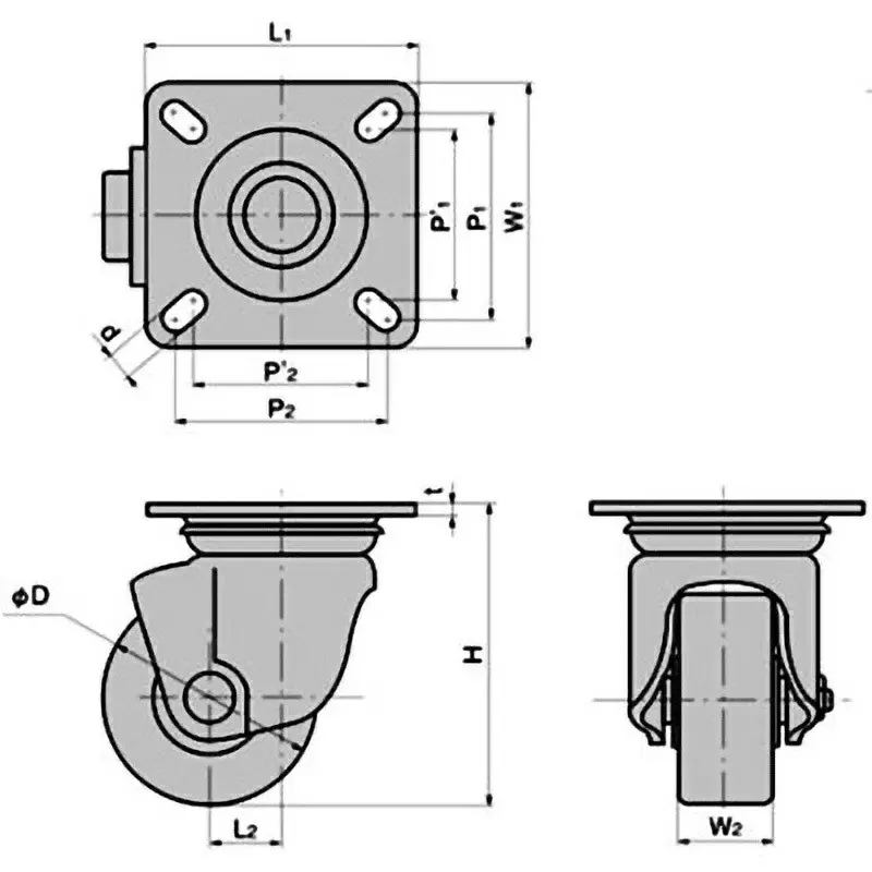 TAKIGEN Low-Profile Heavy-Duty Caster MC Nylon 2.94 kN Allowable Load, K-508-50
