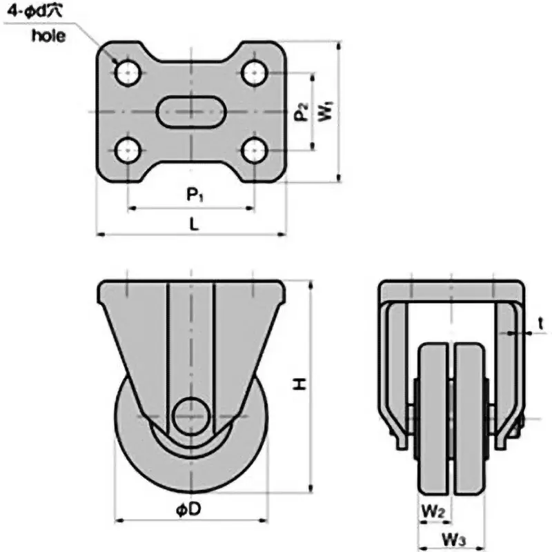 TAKIGEN Low-Profile Heavy-Duty Caster Double Wheel Type MC Nylon, K-558-W-75
