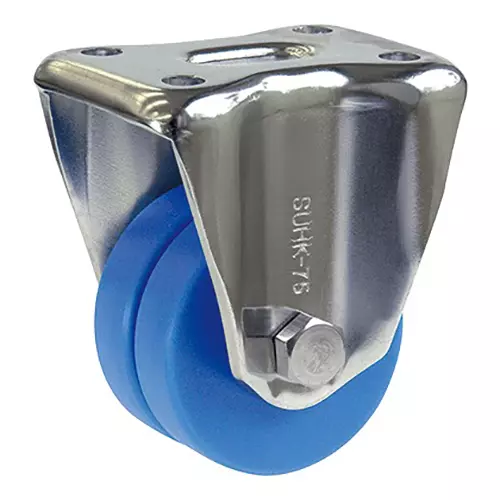 TAKIGEN Stainless Steel Low-Profile Heavy-Duty Caster (Double Wheel Type) Φ65 mm Wheel Diameter, K-1558-W-65