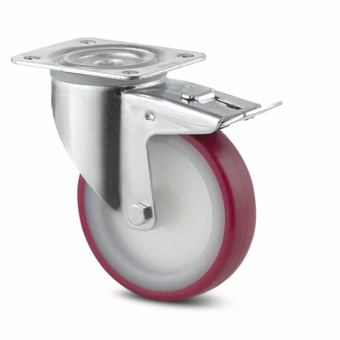 Tente Braked Swivel Castor Wheel, 350 Kg Capacity, 200 mm Wheel, 3477 UAR 200/46 P63 ROUGE