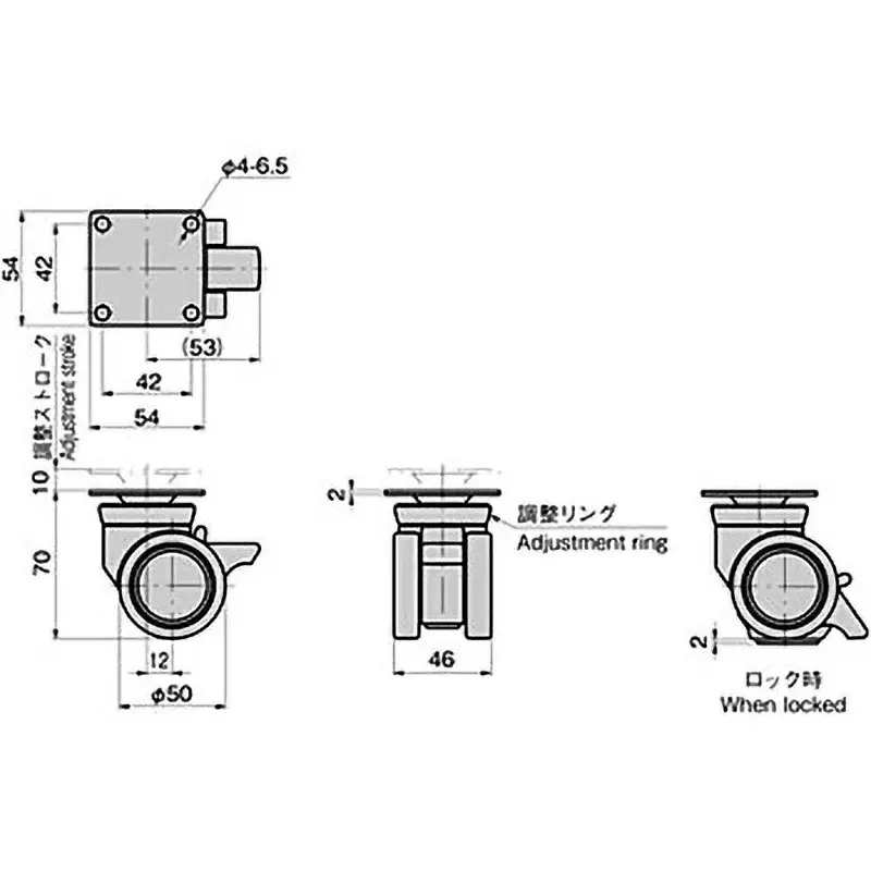 TAKIGEN Twin Wheel Caster Flange Type 392N Allowable Loads 150 g, K-203G-50-N
