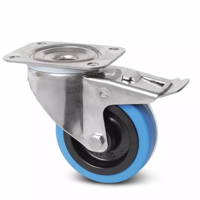Tente Braked Swivel Castor Wheel, 160 Kg Capacity, 100 mm Wheel, 8377 UFD 100/34 P62 BLEU