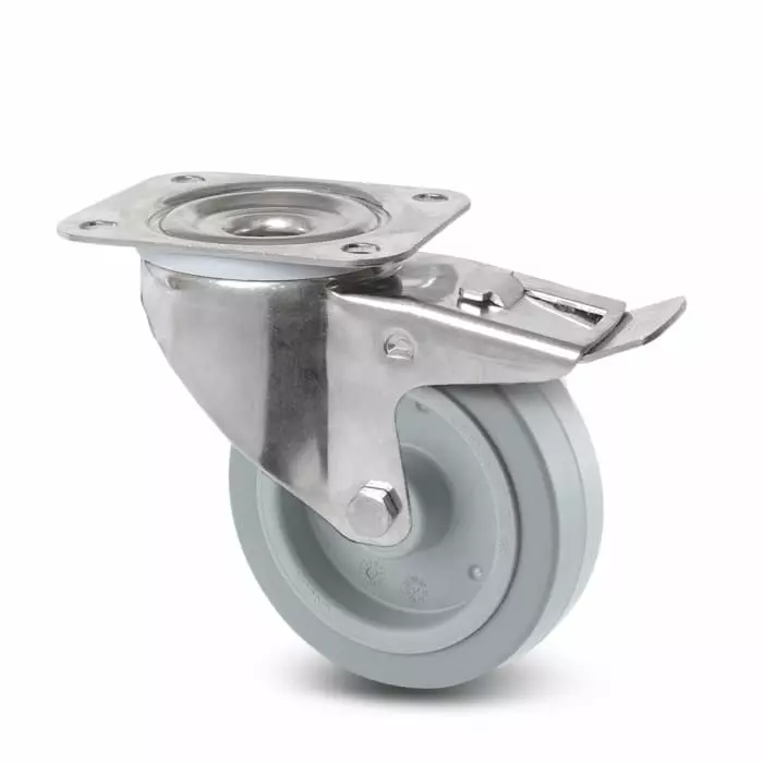 Tente Braked Swivel Castor Wheel, 300 Kg Capacity, 160 mm Wheel, 8377 UFD 160/46 P63 GRIS