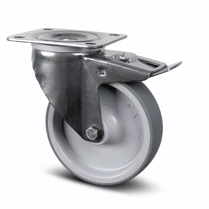 Tente Braked Swivel Castor Wheel, 80 Kg Capacity, 100 mm Wheel, 8377 PJD 100/32 P62