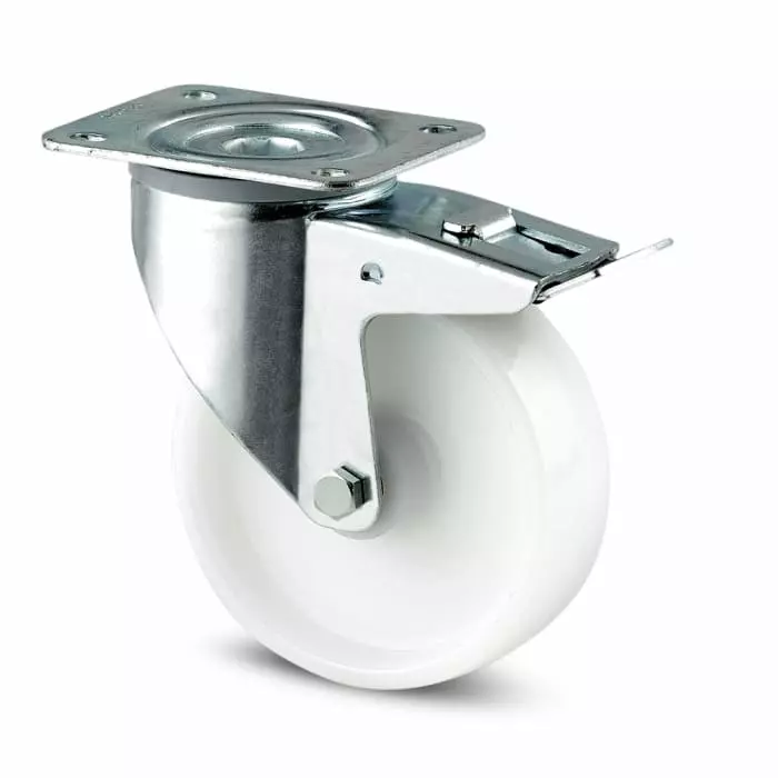 Tente Braked Swivel Castor Wheel, 350 Kg Capacity, 200 mm Wheel, 3477 UOR 200/50 P63 BLANC