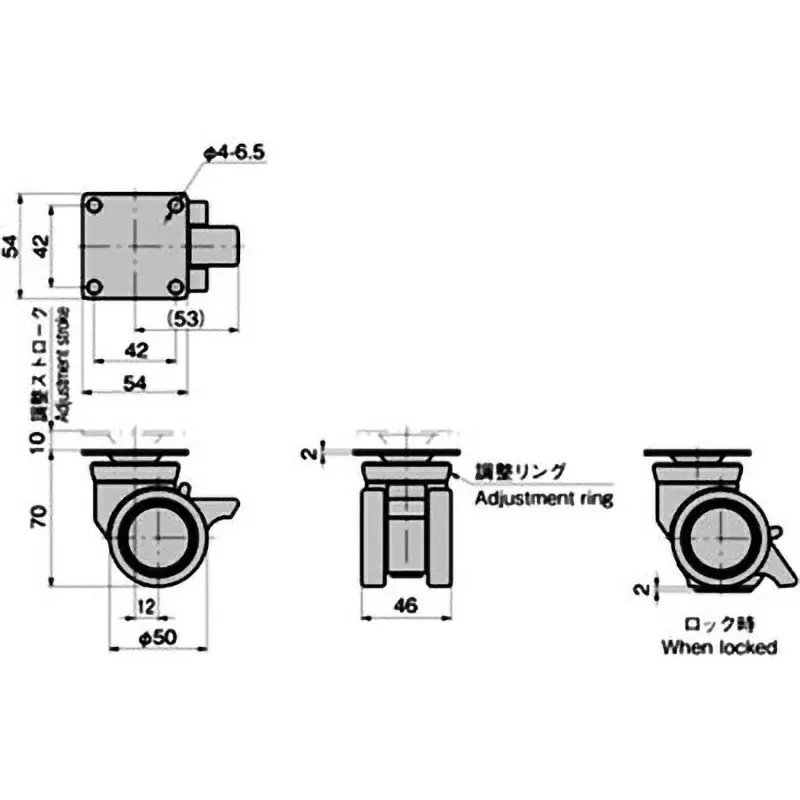 TAKIGEN Twin Wheel Caster Flange Type Polyamide 392N Allowable Loads, K-203GS-50-UR