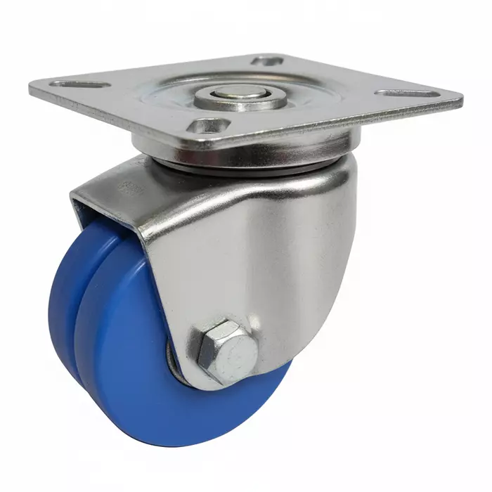 TAKIGEN Stainless Steel Low-Profile Heavy-Duty Caster (Double Wheel Type) Φ65 mm Wheel Diameter, K-1508-W-65