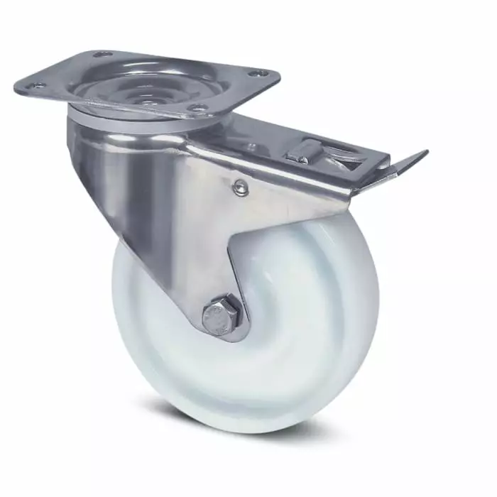 Tente Braked Swivel Castor Wheel, 200 Kg Capacity, 80 mm Wheel, 8377 UOO 080/30 P62 BLANC