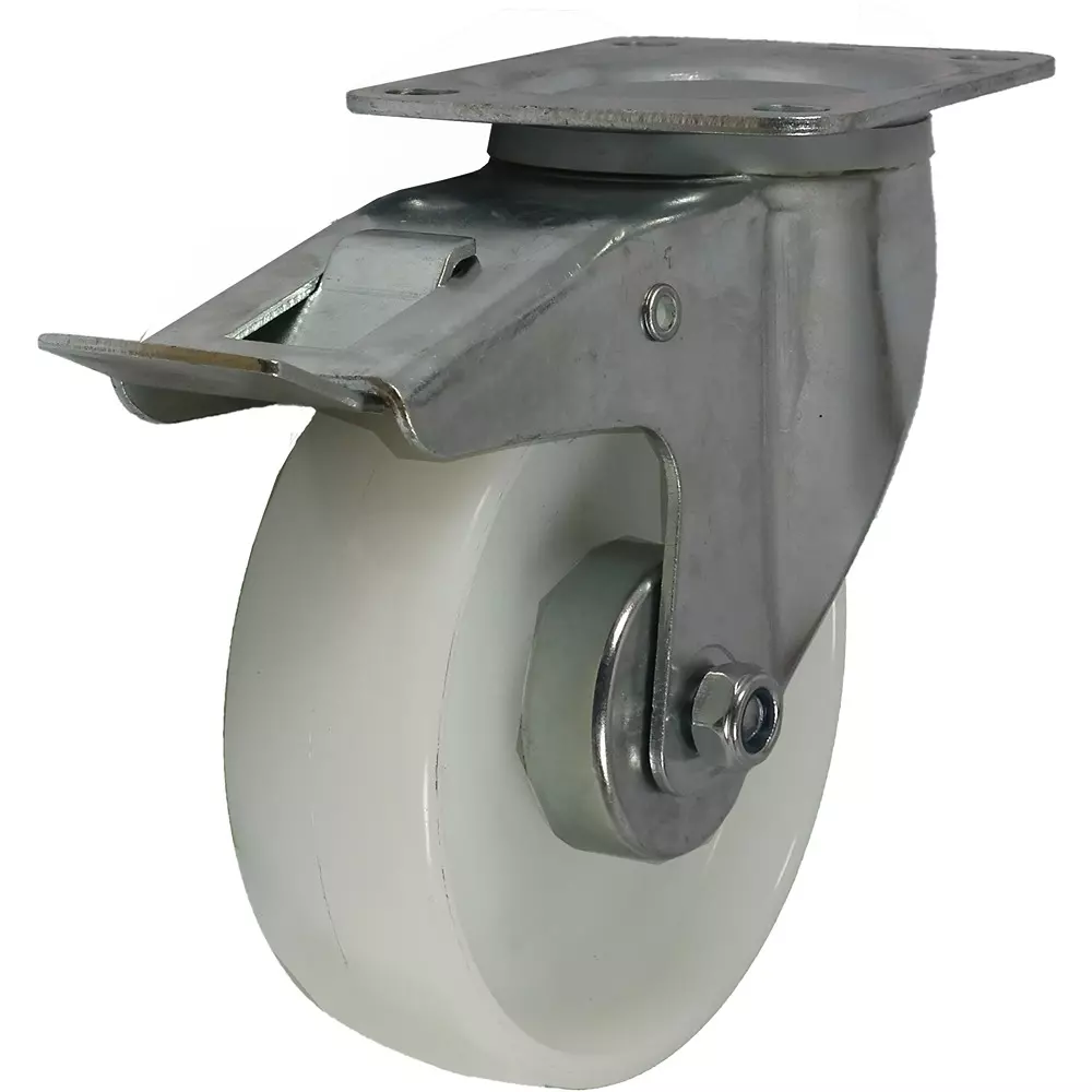 RS PRO Nylon Castor Wheel 125 mm Dia 200 Kg Load Capacity Braked Swivel, 2823645