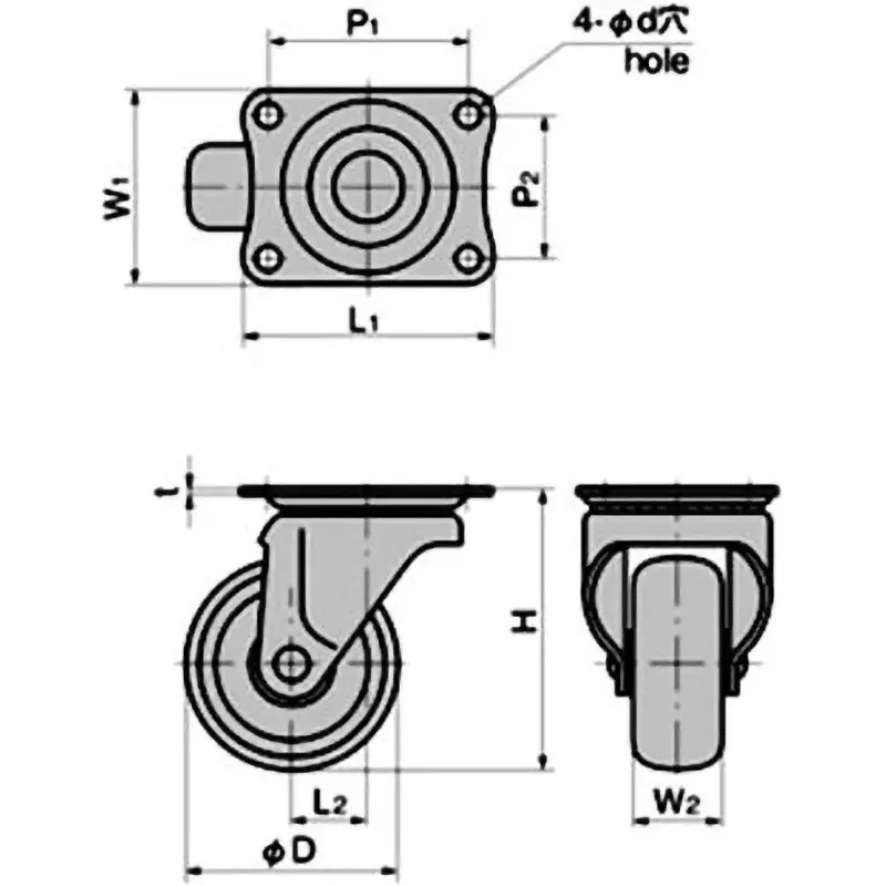 TAKIGEN Pressable Caster Urethane 539N Allowable Loads, K-420G-65-UR